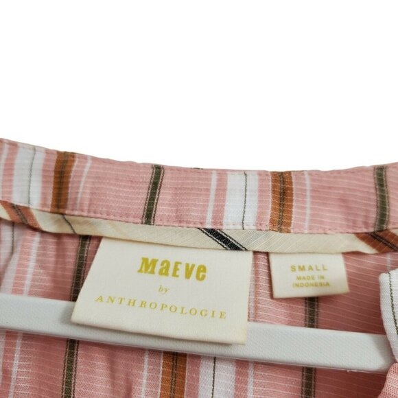 Anthropologie Maeve Blouse Small Pink Byron Striped Balloon Sleeve Boho Top - Picture 6 of 11